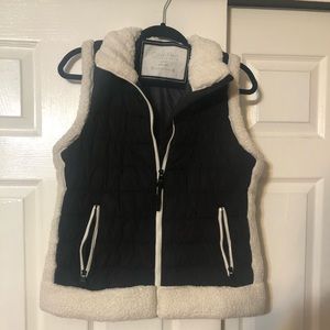 Calvin Klein Black Vest w/ White Faux Fur Fringe